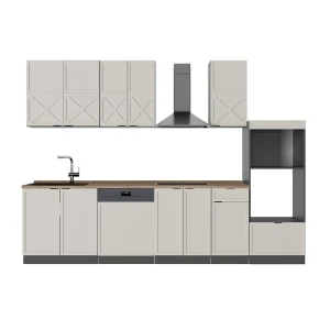 Køkkenrække Fame-Line Grå/beige/antracit 300 cm med højskab, BP Eg Vicco