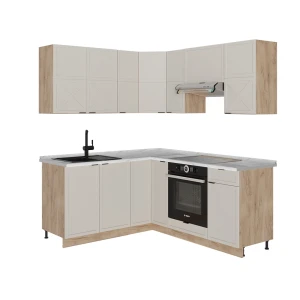 Hjørnekøkken Fame-Line Grå/beige/gylden eg 190 x 60 cm , BP Marmor Vicco