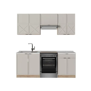 Cuisine Fame-Line GrisBeige/Chêne doré 200cm , PT Marbre Vicco