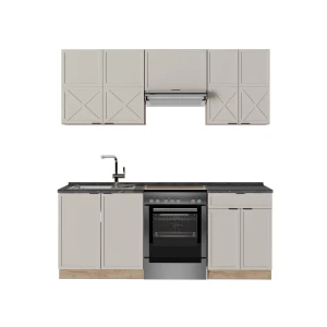 Cuisine Fame-Line GrisBeige/Chêne doré 200cm , PT Anthracite Vicco