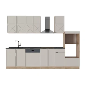 Køkkenrække Fame-Line Grå/beige/gylden eg 300 cm med højskab, BP Antracit Vicco