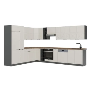 Eckküche Fame-Line GrauBeige/Anthrazit 347 x 257 cm, AP Eiche Vicco