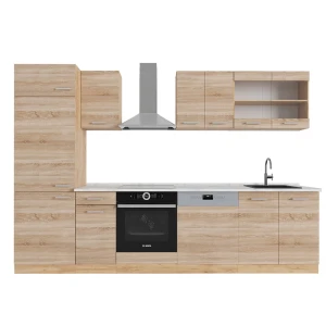 Køkkenrække R-Line Sonoma/Goldkraft eg 300 cm , BP Marmor Vicco