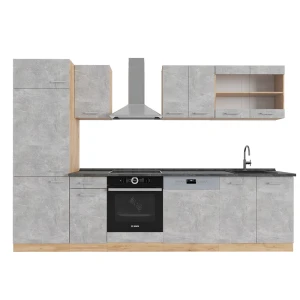 Køkkenrække R-Line Beton/gyldent egetræ 300 cm , BP Antracit Vicco
