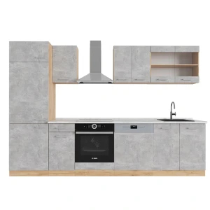 Køkkenrække R-Line Beton/gyldent egetræ 300 cm , BP Marmor Vicco