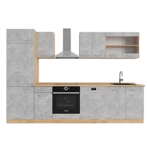 Køkkenrække R-Line Beton/gyldent egetræ 300 cm , BP Eg Vicco