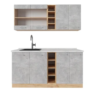 Cozinha individual R-Line Concreto/Carvalho Goldkraft 160 cm , Mármore AP Vicco