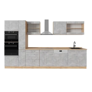 Kompletna kuchnia  R-Line Beton/złoty dąb 350 cm , BP Dąb Vicco