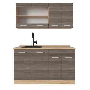 Küchenzeile R-Line Edelgrau/Goldkraft Eiche 140 cm , AP Eiche Vicco