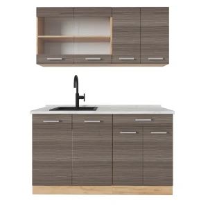 Singleküche R-Line Edelgrau/Goldkraft Eiche 140 cm , AP Marmor Vicco