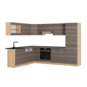 Eckküche R-Line Edelgrau/Goldkraft Eiche 287 x 227 cm, AP Anthrazit Vicco