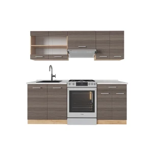 Küchenzeile R-Line Edelgrau/Goldkraft Eiche 200 cm , AP Marmor Vicco