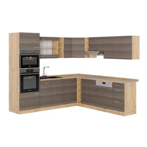 Hjørnekøkken R-Line Ædelgrå/gylden eg 247 x 46 cm uden bordplade Vicco