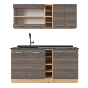 Singleküche R-Line Edelgrau/Goldkraft Eiche 160 cm , AP Anthrazit Vicco