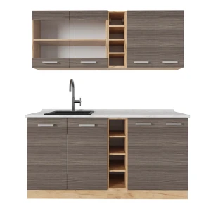 Eenpersoonskeuken R-Line Edel grijs/gouden eik 160 cm , WB Marmer Vicco