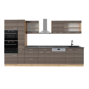 Komplet køkken  R-Line Ædelgrå/gylden eg 350 cm , BP Antracit Vicco