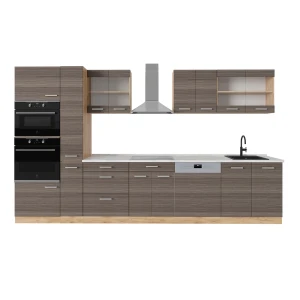 Kompletna kuchnia R-Line Szlachetny szary/złoty dąb 350 cm , BP Marmur Vicco