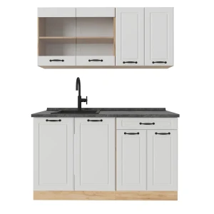 Singleküche R-Line Weiß Landhaus/Goldkraft Eiche 140 cm , AP Anthrazit Vicco