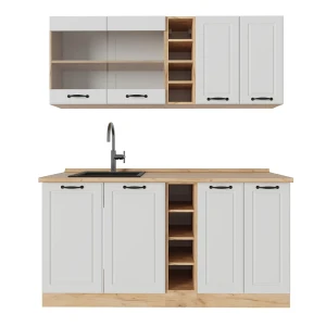 Singleküche R-Line Weiß Landhaus/Goldkraft Eiche 160 cm , AP Eiche Vicco