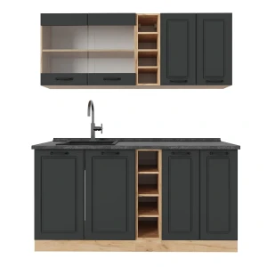 Singleküche R-Line Anthrazit Landhaus/Goldkraft Eiche 160 cm , AP Anthrazit Vicco