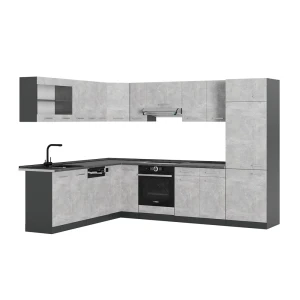 Hjørnekøkken R-Line Beton/Antracit 287 x 227 cm, BP Antracit Vicco