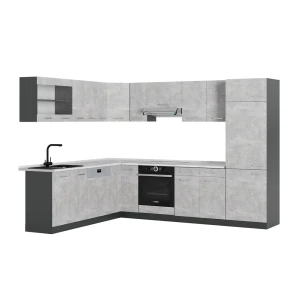 Kogoszczona kuchnia R-Line Beton/Antracyt 287 x 227 cm, BP Marmur Vicco