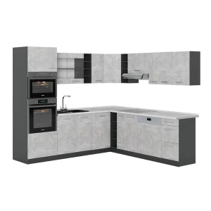 Kuchnia narożna R-Line Beton/Antracyt 247 x 237 cm, BP Marmur Vicco