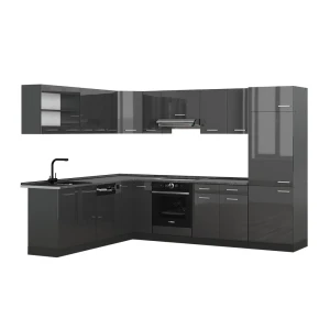 Kogoszczona kuchnia R-Line Antracyt połysk/Antracyt 287 x 227 cm, BP Antracyt Vicco
