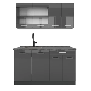 Singlekøkken R-Line Antracit højglans/antracit 140 cm , BP Antracit Vicco