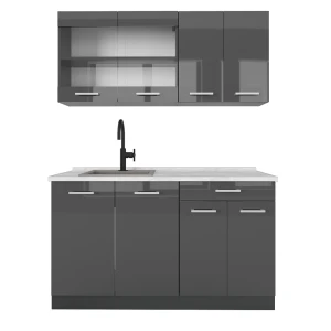 Yhden hengen keittiö R-Line Antrasiitti kiiltävä/antrasiitti 140 cm , AP Marble Vicco