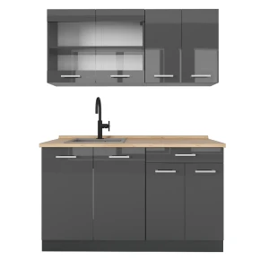 Singleküche R-Line Anthrazit Hochglanz/Anthrazit 140 cm ohne Arbeitsplatte Vicco