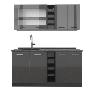 Pojedyncza kuchnia R-Line Antracyt wysoki połysk/antracyt 160 cm , BP Antracyt Vicco