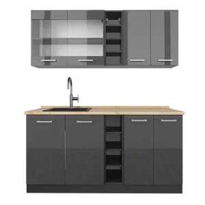 Singleküche R-Line Anthrazit Hochglanz/Anthrazit 160 cm , AP Eiche Vicco