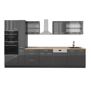 Kompletna kuchnia  R-Line Antracyt wysoki połysk/antracyt 350 cm , BP Dąb Vicco