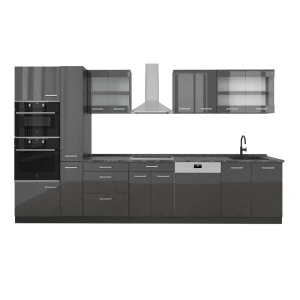 Kompletna kuchnia  R-Line Antracyt wysoki połysk/antracyt 350 cm , BP Antracyt Vicco