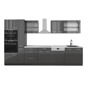 Kuchnia  R-Line Antracyt wysoki połysk/antracyt 350 cm , BP Marmur Vicco