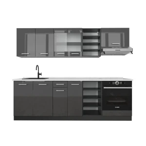 Küchenzeile R-Line Anthrazit Hochglanz/Anthrazit 240 cm , AP Marmor Vicco