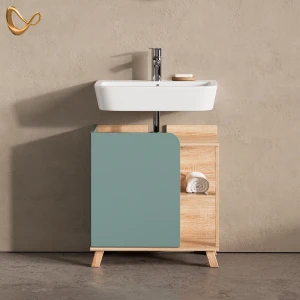 Waschbeckenunterschrank Marano Blau-Grau 60 x 65 cm mit Tür und offenen Fächern livinity®