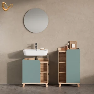 Badmöbel-Set Marano Blau-Grau 3 Teile, mit Midischrank livinity®
