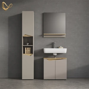 Badmöbel-Kombination Timavo Greige 3 Teile, mit Hochschrank livinity®