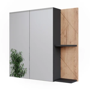 Badspiegelschrank Irma Anthrazit/Goldkraft Eiche 80 x 75 cm Vicco