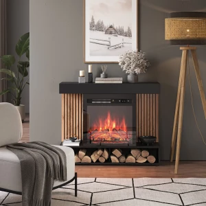 Elektrokamin Lynea Schwarz 100 cm mit realistischem Flammeneffekt und Heizung 1800W livinity®