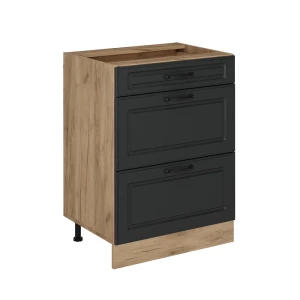 Küchenunterschrank R-Line Anthrazit Landhaus 60 cm mit Schubladen, ohne Arbeitsplatte Vicco