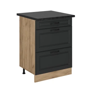 Küchenunterschrank R-Line Anthrazit Landhaus 60 cm mit Schubladen, AP Anthrazit Vicco
