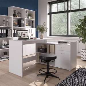 Eckschreibtisch Noira Weiß 135 x 77 cm mit Schublade livinity®