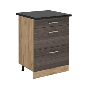 Küchenunterschrank R-Line Edelgrau 60 cm mit Schubladen, AP Anthrazit Vicco