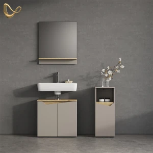 Badmöbel-Kombination Timavo Greige 3 Teile, mit Midischrank livinity®