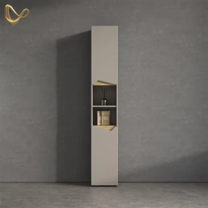 Badschrank Timavo Greige 30 x 180 cm mit Türen, und offenen Fächern livinity®