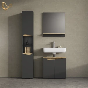 Badmöbel-Kombination Timavo Anthrazit 3 Teile, mit Hochschrank livinity®