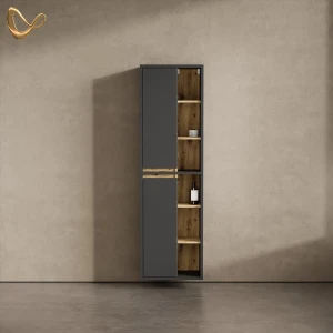 Badschrank Vomano Anthrazit 50 x 170 cm mit Türen, und offenen Fächern livinity®